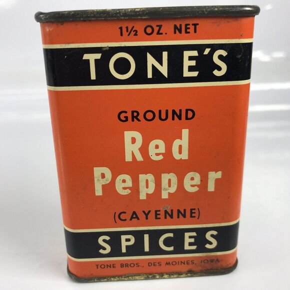 Tones Spice Tin Red Cayenne Pepper Tone Bros Des Moines VTG Advertising - Picture 4 of 10
